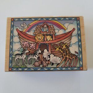 1996 Noah's Ark Rubber Stamp 4 x 2 3/4 Inches Hero Arts Wood Mounted